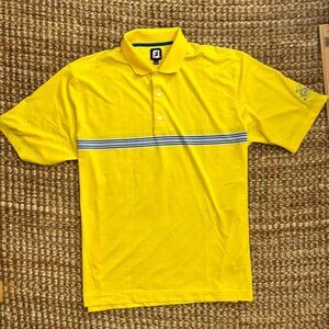 FootJoy Men's 2XL Yellow Blue White Striped Short Sleeve Golf Polo Shirt FJ Logo